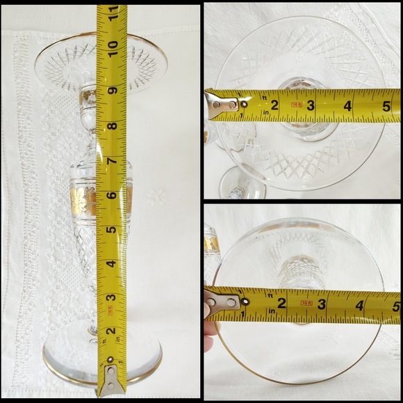 Val St Lambert Candlestick Holder, Cut Crystal 1940-50s Belgian Glass Gold Gilt - Picture 11 of 11